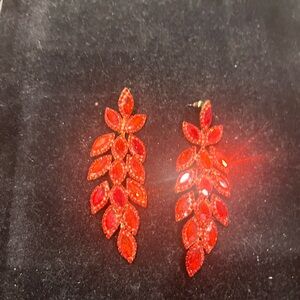 Sparkling Red Leaf Drop Earrings - Statement Crystal Cascades